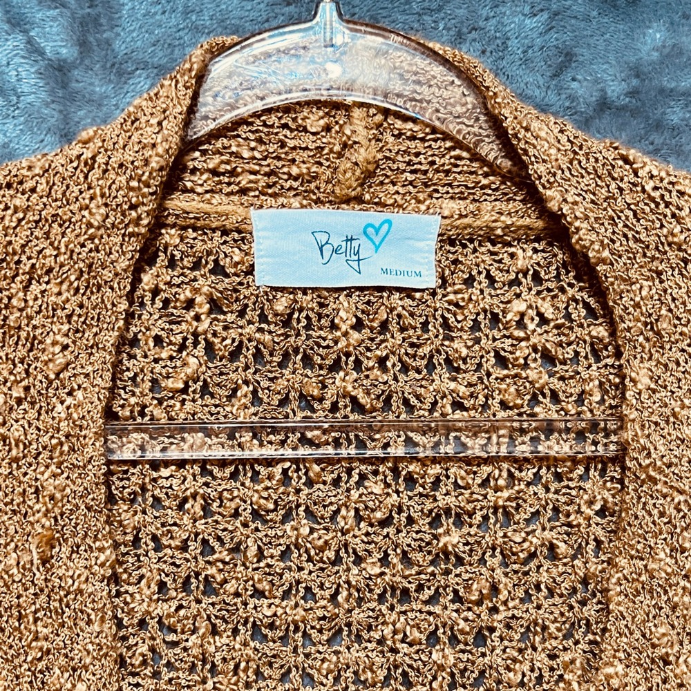 Boutique Open Popcorn Knit Long Cardigan Sweater Pocket Duster Sz M Cozy Soft‎ - Picture 3 of 7